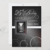 25バースデーパーティ招待状-黒と銀 招待状 (正面)