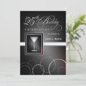 25バースデーパーティ招待状-黒と銀 招待状 (スタンド正面)