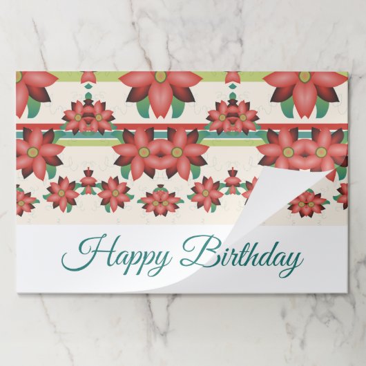 25バーンレッドフローラルペーパー誕生日プレイスマット紙 ペーパーパッド