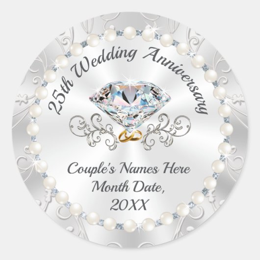 25パーソナライズされた周年記念パーティーがスティッカーを好む ラウンドシール (正面)