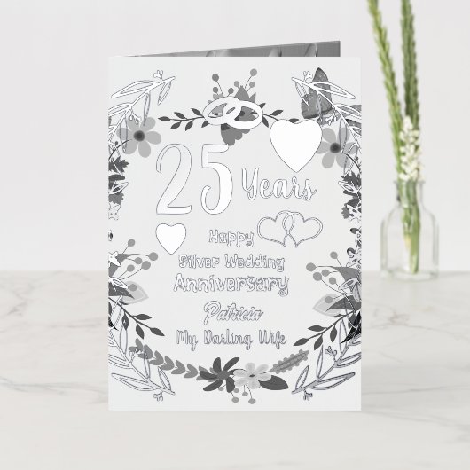 25パーソナライズされた周年記念フローラとシルバー 箔グリーティングカード (花)