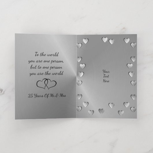 25パーソナライズされた周年記念フローラとシルバー 箔グリーティングカード (内側レイダウン)