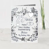 25パーソナライズされた周年記念フローラとシルバー 箔グリーティングカード (正面)