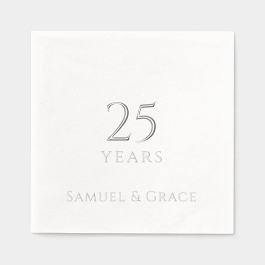 25パーソナライズされた周年記念結婚パーティーシルバー 箔ナプキン (正面)
