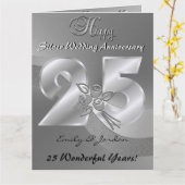 25パーソナライズされたth Silver 結婚's Anniversary Card カード (黄色い花)