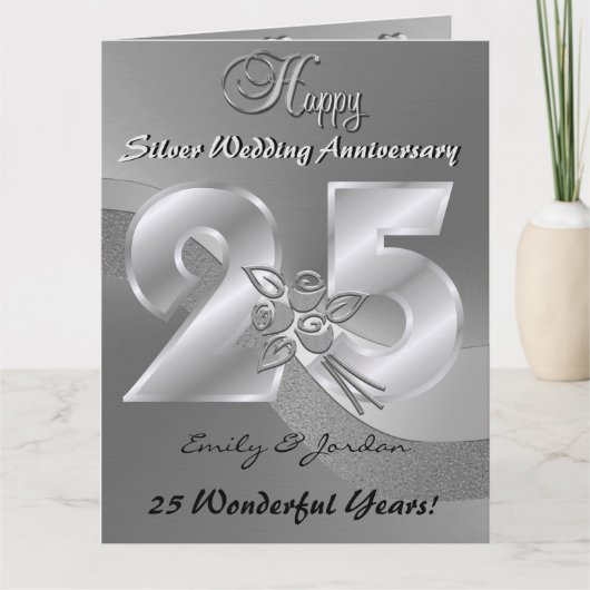 25パーソナライズされたth Silver 結婚's Anniversary Card カード (正面)