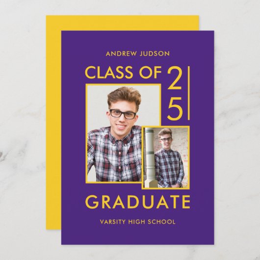 25パープルモダン2枚の写真オープンハウスのクラス 招待状 (正面/裏面)