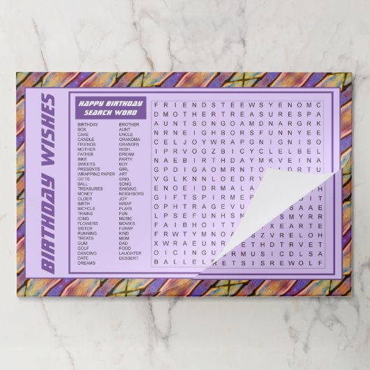 25パープル誕生日ランチョンマット ペーパーパッド (折り畳み)