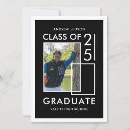 25フォトモダングラードパーティーの白黒クラス 招待状