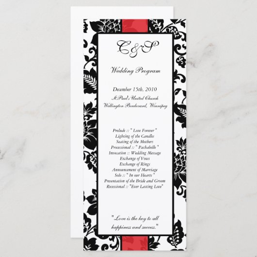 25ブラック/レッドフローラダマスク結婚式プログラム プログラム (正面/裏面)