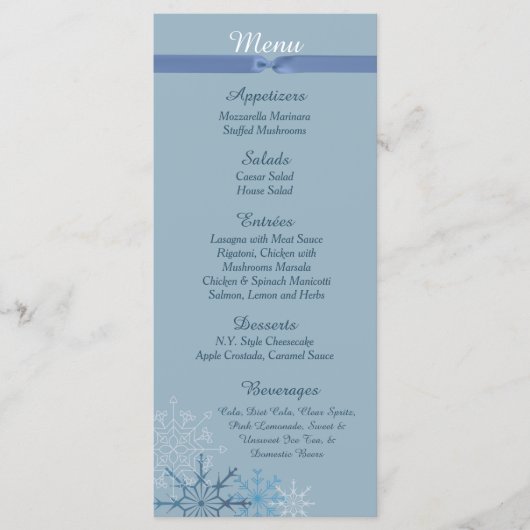 25ブルースノーフレーク冬のメニューカード メニュー (正面)