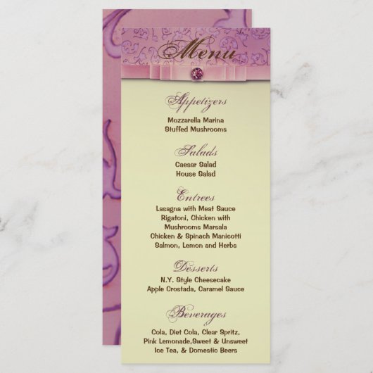 25メニューカードアメジストジュエルエンボス紙フローラ メニュー (正面/裏面)