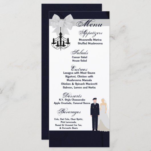 25メニューカードアーミーユニフォーム新郎新婦ドレスブルー メニュー (正面/裏面)