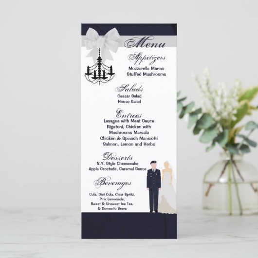 25メニューカードアーミーユニフォーム新郎新婦ドレスブルー メニュー (スタンド正面)