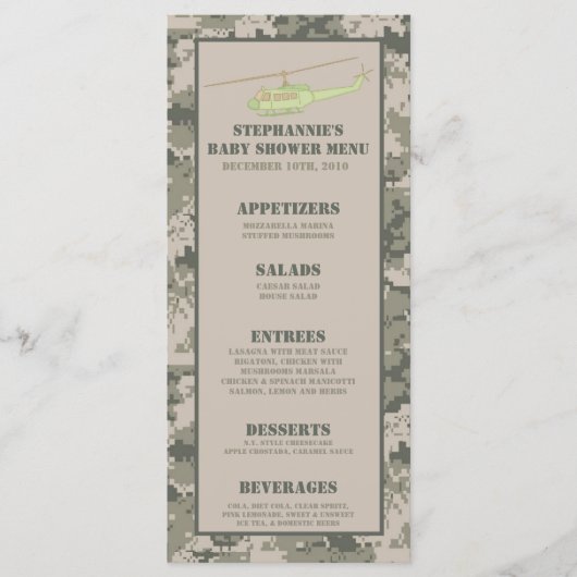 25メニューカードアーミーACUカモフラージュ迷彩柄 メニュー (正面)