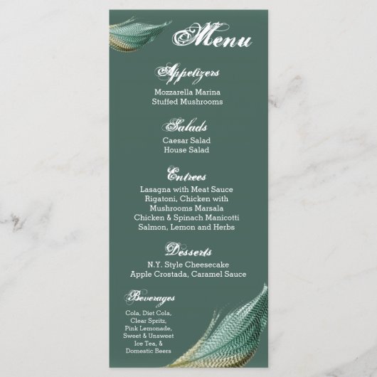 25メニューカードウズラ羽バードハト メニュー (正面)