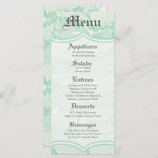 25メニューカードカントリーミントレースプリントファブリックパテ メニュー (正面/裏面)