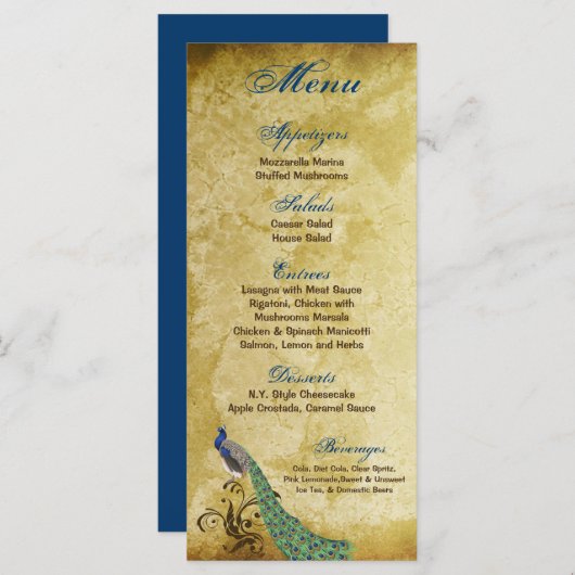 25メニューカードクジャクヴィンテージ羽バード メニュー (正面/裏面)