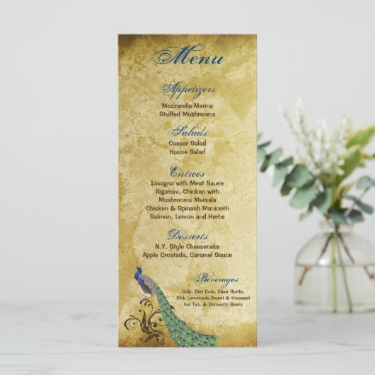 25メニューカードクジャクヴィンテージ羽バード メニュー (スタンド正面)