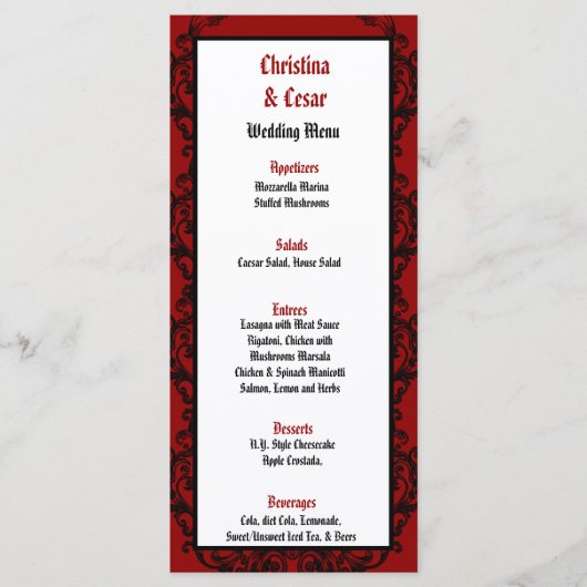 25メニューカードクリムゾンレッド飾華美り擦り メニュー (正面)