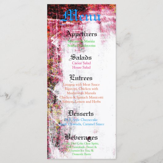 25メニューカードグランジネオンスクラッチカラーホットピンク メニュー (正面)