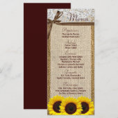 25メニューカードサンフラワーレースバーラップカントリー素朴 メニュー (正面/裏面)