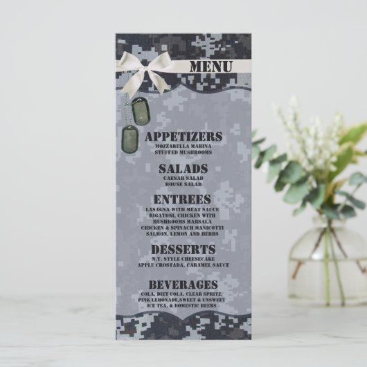 25メニューカードネイビーデジタルプリントユニフォーム迷彩柄迷彩柄 メニュー (スタンド正面)