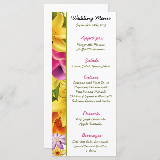 25メニューカードハワイアンカラフルエキゾチック花ピン メニュー (正面/裏面)