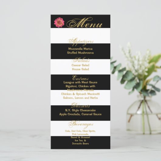 25メニューカードモダン白黒ストライプコンテンガ メニュー (スタンド正面)