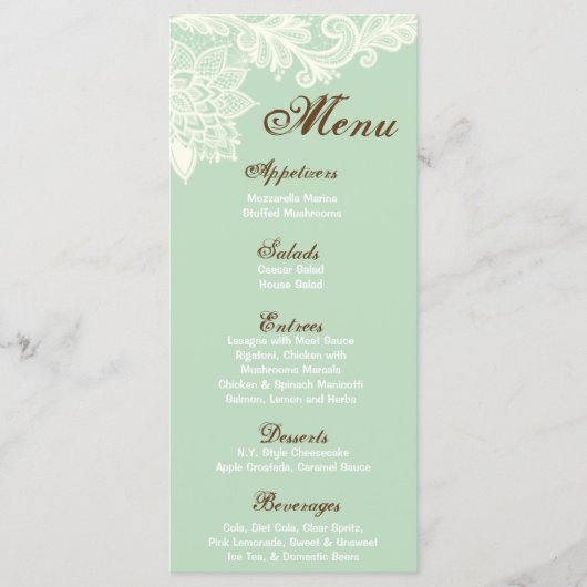 25メニューカードヴィンテージビクトリアンレースミントグリーン メニュー (正面)