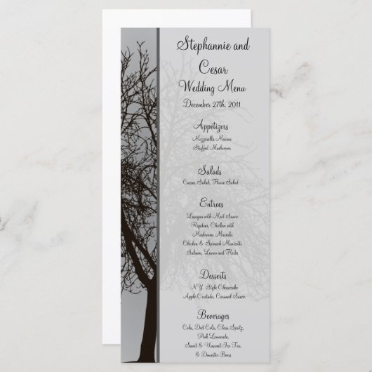 25メニューカード灰色の冬の木の雪むき出し メニュー (正面/裏面)