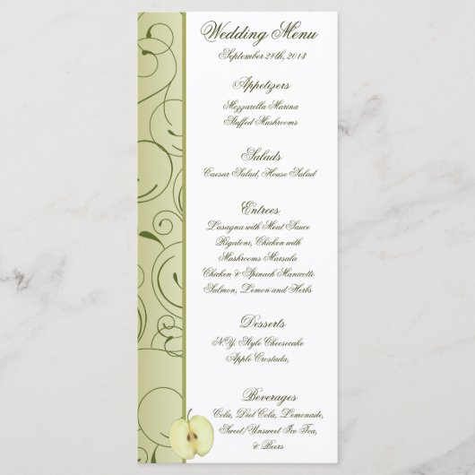 25メニューカード緑のリンゴ渦巻き果実 メニュー (正面)