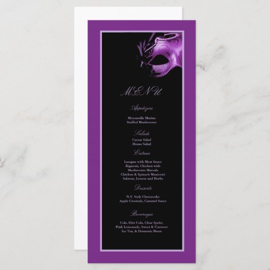 25メニューカード菓子16の紫色の薄紫の黒のパーティー メニュー (正面/裏面)