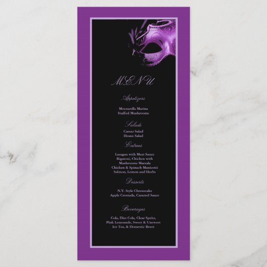 25メニューカード菓子16の紫色の薄紫の黒のパーティー メニュー (正面)