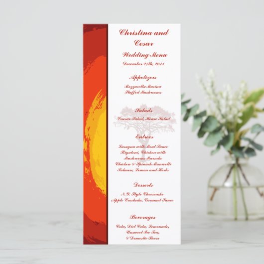 25メニューカード赤い夕日(アフリカ) メニュー (スタンド正面)