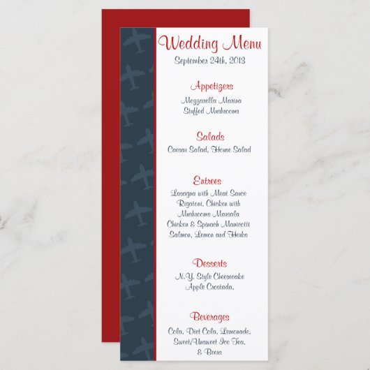 25メニューカード飛行機フライト青/赤ボ飛んでいるア メニュー (正面/裏面)