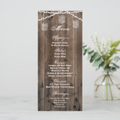 25メニューカードMason Jar String Lights Barn Wood メニュー (スタンド正面)