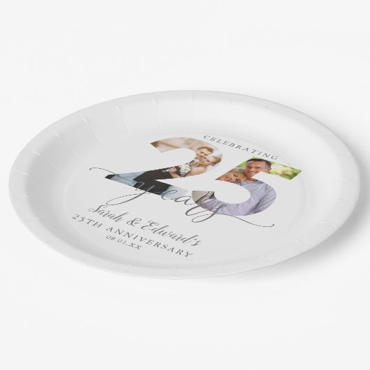 25モダン周年結婚2写真 ペーパープレート (アングル)