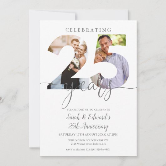 25モダン周年結婚2写真 招待状 (正面)