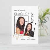 25モダン枚のスタイリッシュ写真卒業のスクリプトクラス 案内状 (スタンド正面)