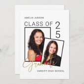 25モダン枚のスタイリッシュ写真卒業のスクリプトクラス 案内状 (正面/裏面)