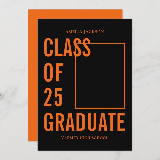 25モダン級ブラック&オレンジ卒業パーティー 招待状 (正面/裏面)