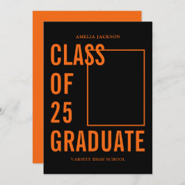 25モダン級ブラック&オレンジ卒業パーティー 招待状