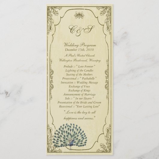 25ヴィンテージピーコック結婚式 プログラム (正面)