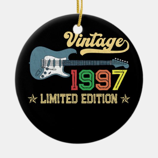 25位の誕生日贈男性へり物女性ギター愛好家 セラミックオーナメント (正面)