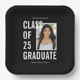 25写真卒業パーティーの白黒クラス ペーパープレート