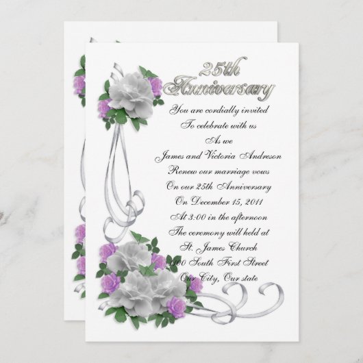 25周年の誓いを更新ホワイトローエレガントズ 招待状 (正面/裏面)