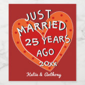 25周年または任意の年のおもしろい赤いハートギフト ワインラベル (シングルラベル)