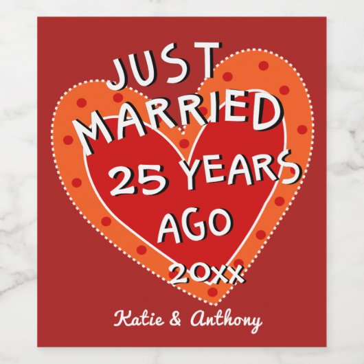 25周年または任意の年のおもしろい赤いハートギフト ワインラベル (シングルラベル)