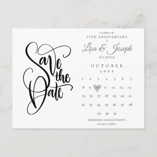 25周年カレンダーの愛ハートを保存 ポストカード (正面)